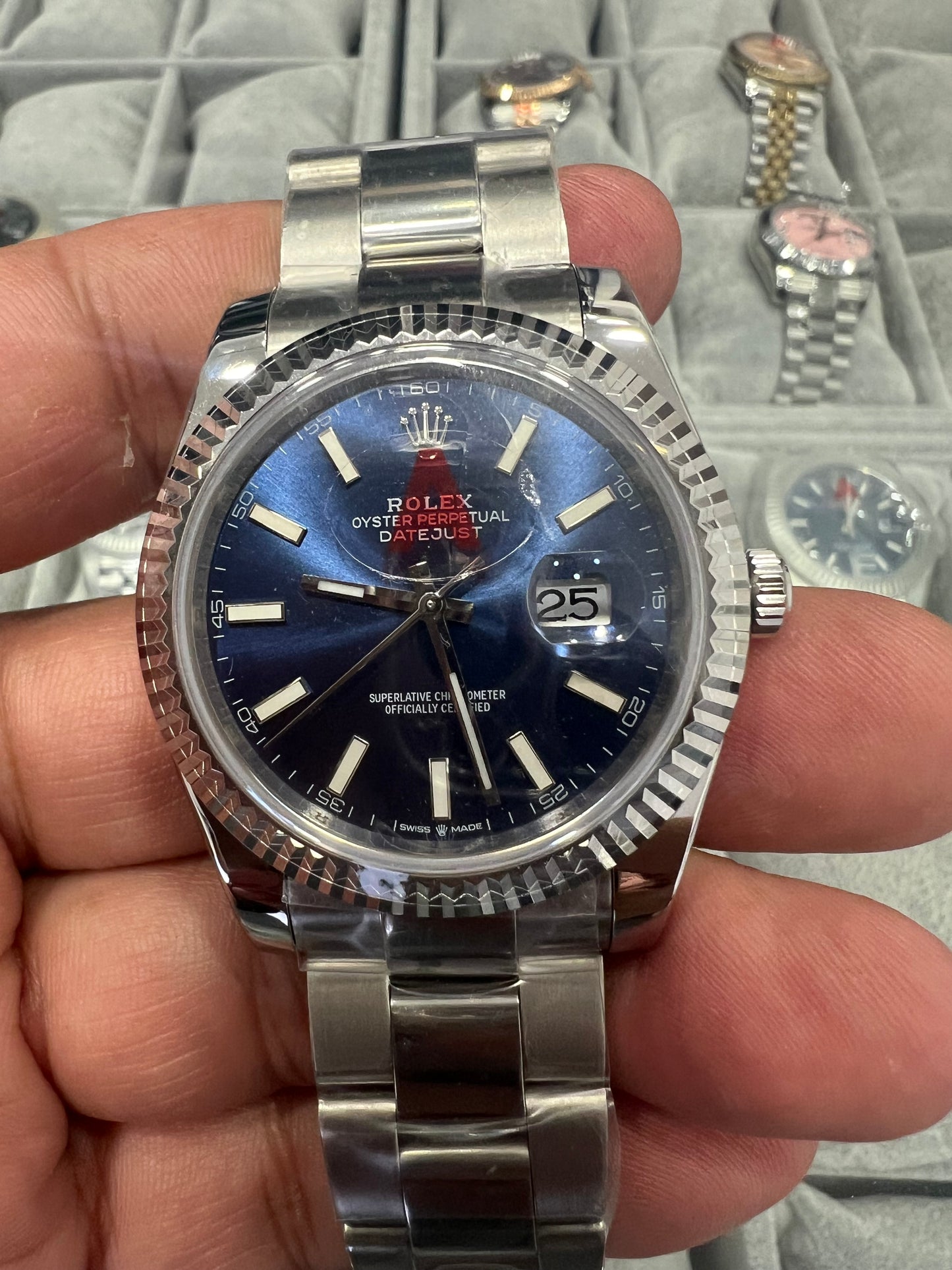 Datejust Steel Blue Dial Stick Markers Fluted Bezel Oyster 41mm