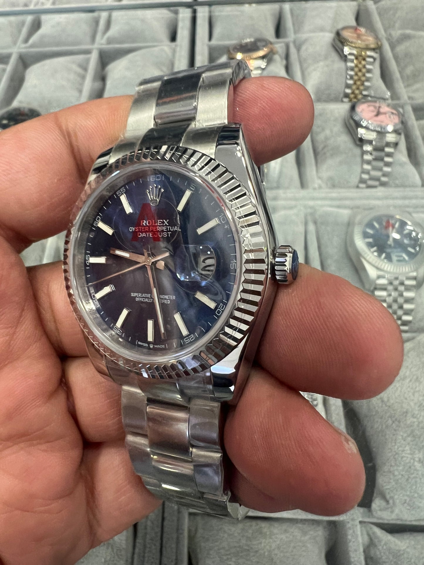 Datejust Steel Blue Dial Stick Markers Fluted Bezel Oyster 41mm