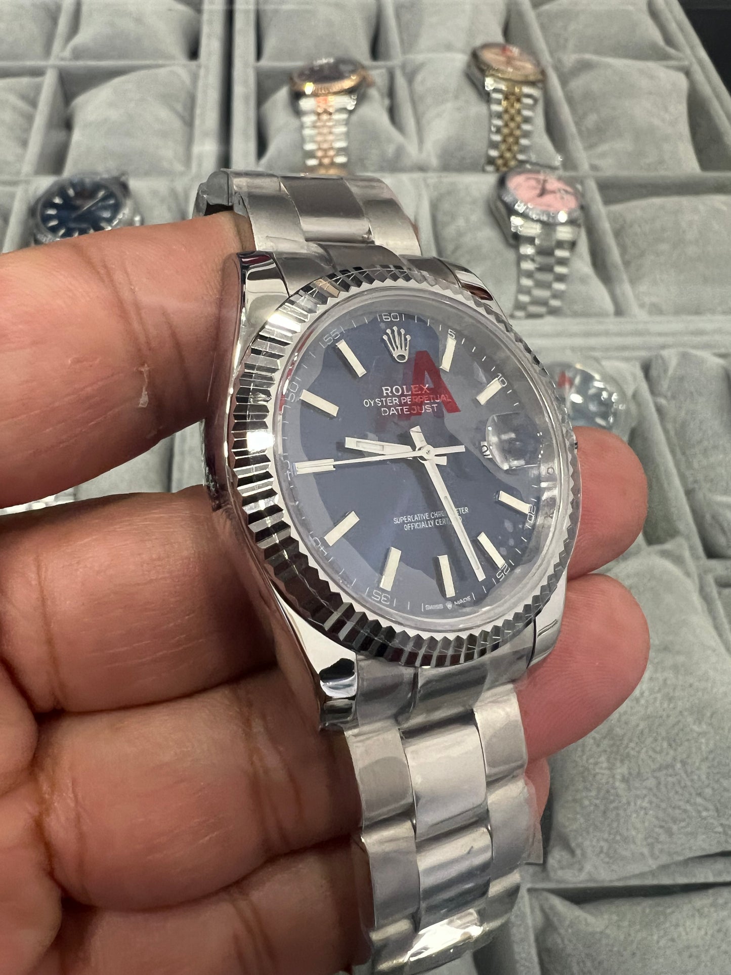 Datejust Steel Blue Dial Stick Markers Fluted Bezel Oyster 41mm