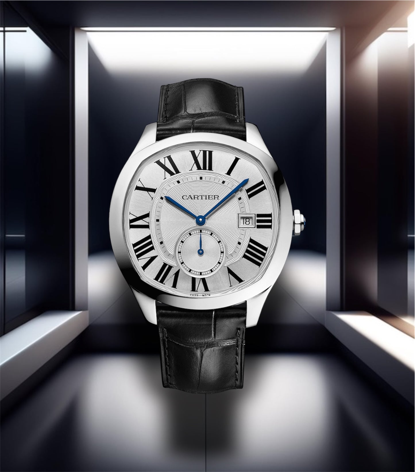 Cartier Drive De Cartier Steel Black Leather Strap 40mm