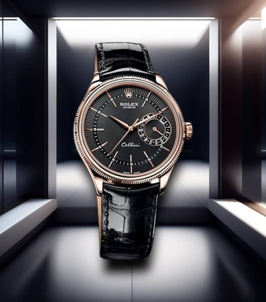 Cellini Date Everose Gold Black Leather Strap 39mm